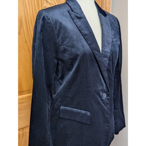 Apt 9 Womens Velvet Blazer Dark Navy Size 10 Front Button Stretch Career Lined - Picture 2 of 10